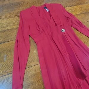 Vintage Brioche California Red Dress‎ Long Sleeve V Neck Midi Women's Size 7/8